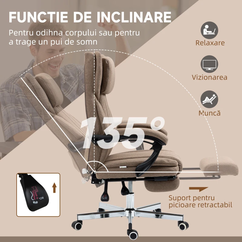 Vinsetto Scaun Rabatabil pentru Birou cu 6 Puncte și 5 Moduri de Masaj, Tetieră și Telecomandă, 65x61x105-113 cm, Maro(m-6)