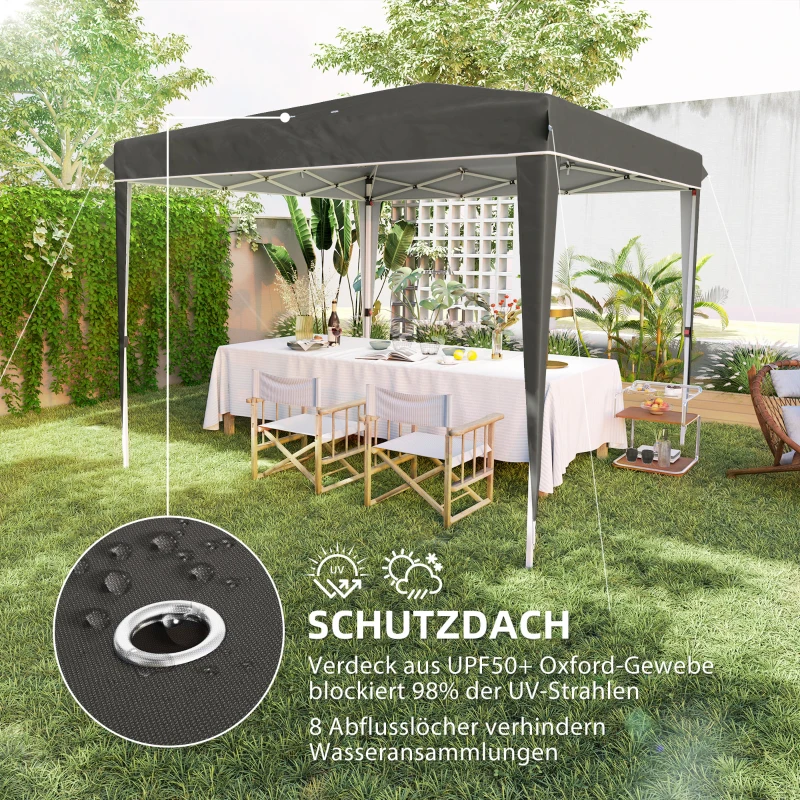 Outsunny 3 x 3 m Pop-up Paviljoen met Draagtas, UPF50+ Hoogteverstelbaar Tuinpaviljoen, Donkergrijs