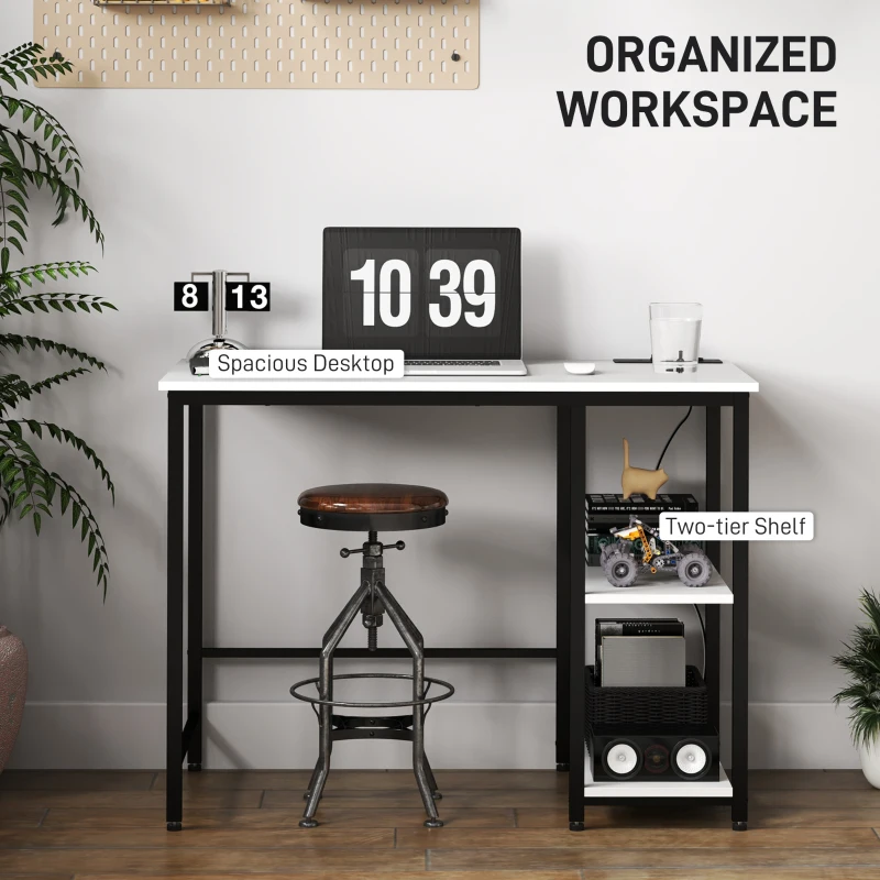 Homcom Birou Computer – Alb/Negru cu Rafturi Reversibile & USB Integrat