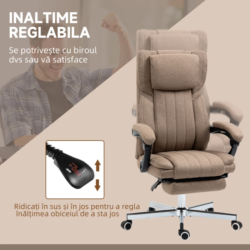 Vinsetto Scaun Rabatabil pentru Birou cu 6 Puncte și 5 Moduri de Masaj, Tetieră și Telecomandă, 65x61x105-113 cm, Maro(m-5)