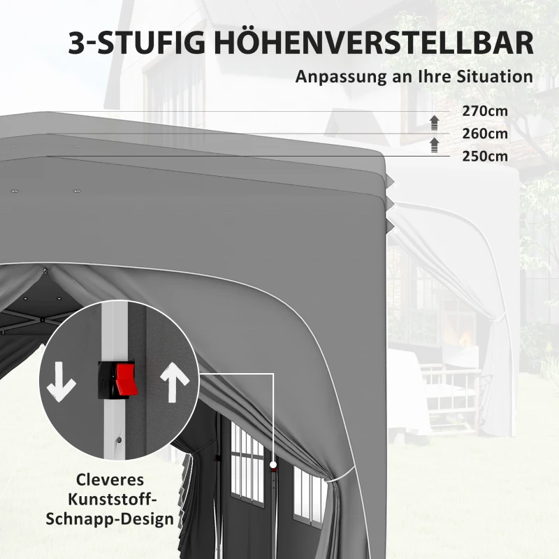 Outsunny 3 x 6 m Pawilon typu pop-up z bocznymi ścianami, UPF50+ regulowany namiot ogrodowy z torbą i workami z piaskiem