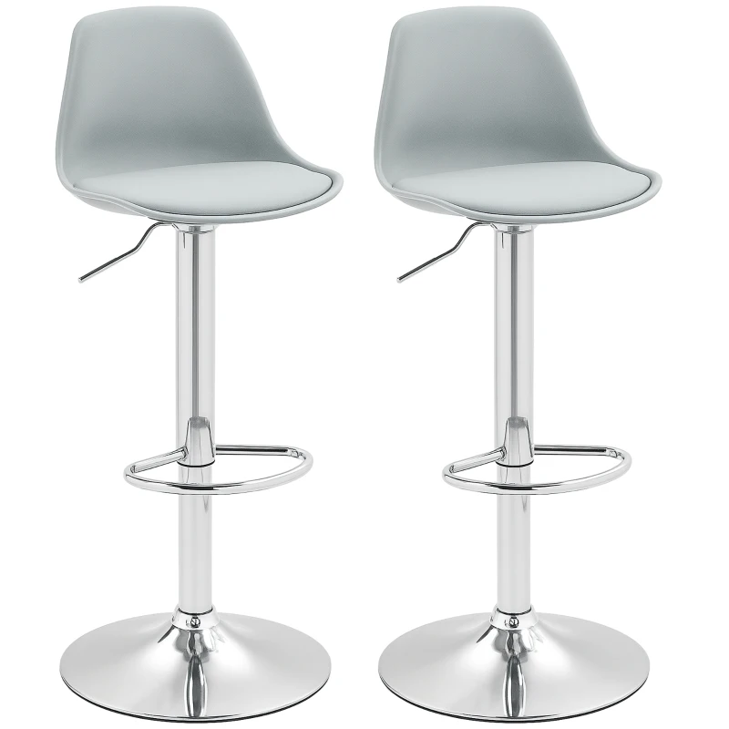 HOMCOM 2-delige Barkrukset, Barkrukken, Draaistoelen met rugleuning, in hoogte verstelbaar, tot 120 kg belastbaar, 42 x 38 x 82-104 cm, Grijs