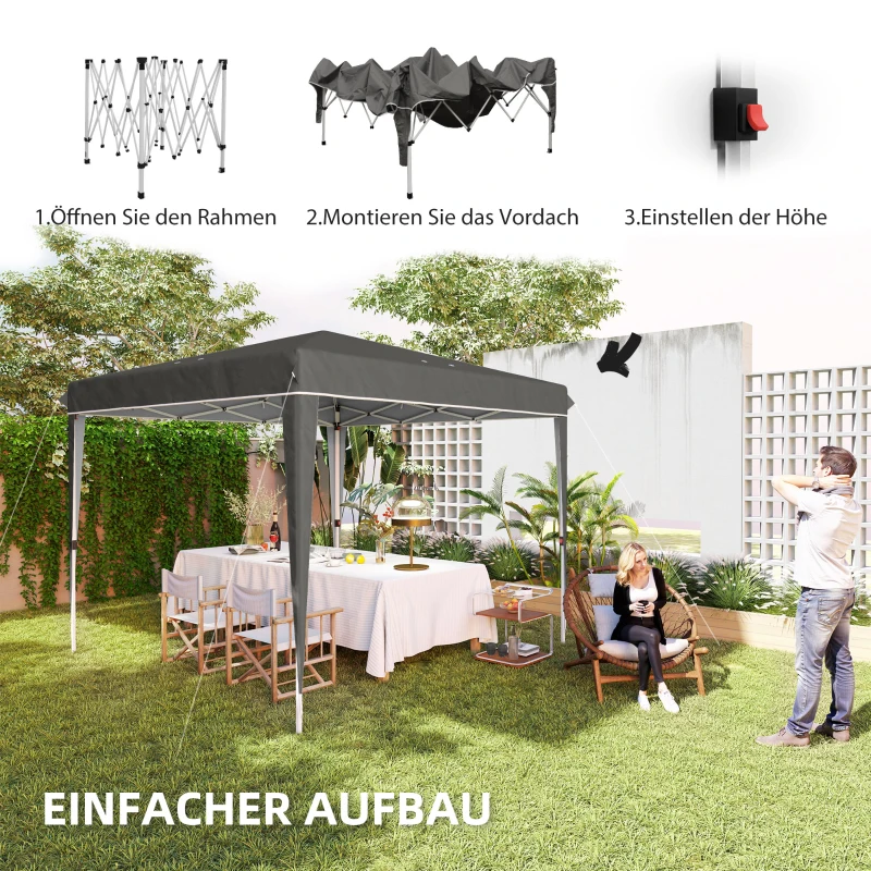 Outsunny 3 x 3 m Pop-up Paviljoen met Draagtas, UPF50+ Hoogteverstelbaar Tuinpaviljoen, Donkergrijs