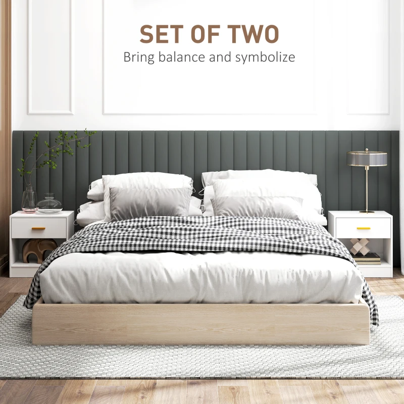Homcom Set 2 Noptiere Moderne – Alb, cu Sertar & Raft Deschis