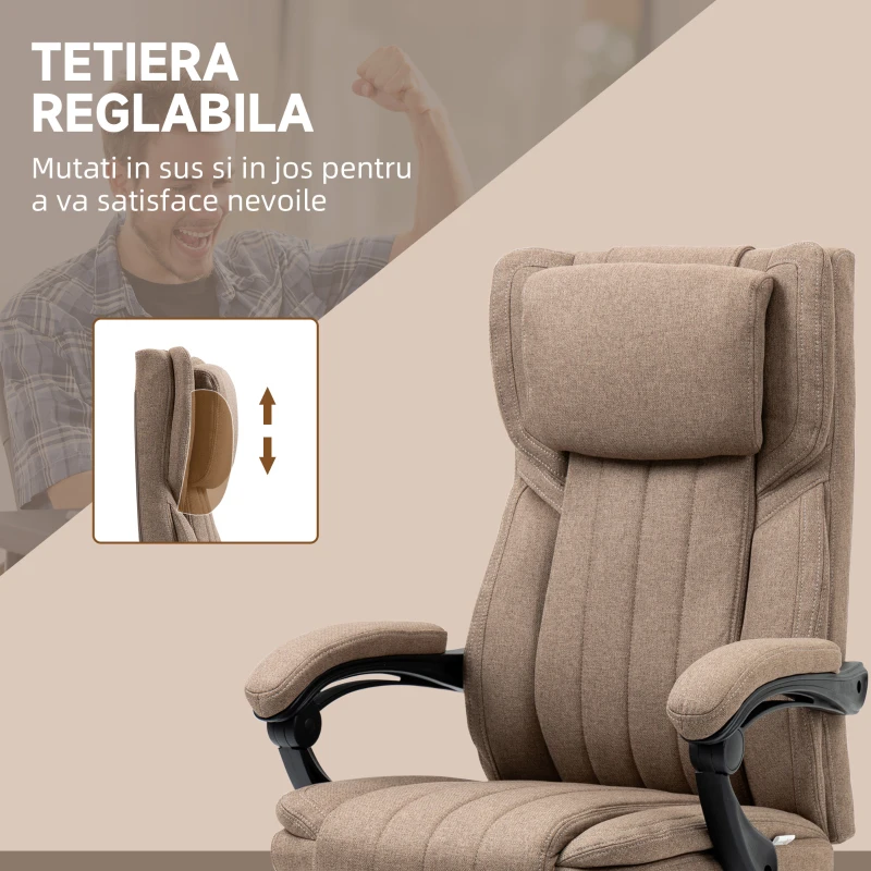 Vinsetto Scaun Rabatabil pentru Birou cu 6 Puncte și 5 Moduri de Masaj, Tetieră și Telecomandă, 65x61x105-113 cm, Maro(m-7)