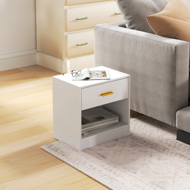 Homcom Set 2 Noptiere Moderne – Alb, cu Sertar & Raft Deschis