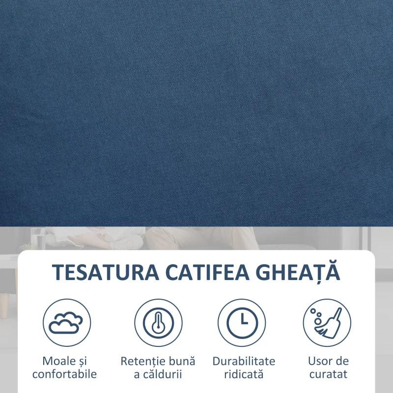 HOMCOM Canapea Modernă cu 2 Locuri, Brațe, 2 Perne Detașabile și Spațiu pentru Depozitare, 136x75x84 cm, Albastru