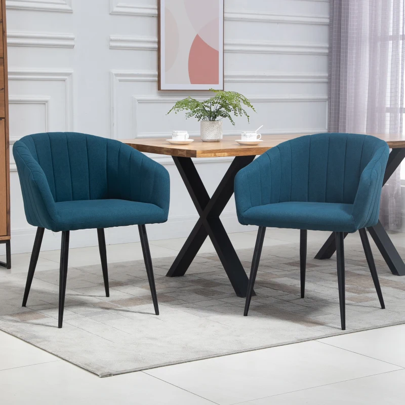 HOMCOM Set de 2 Scaune Tapițate Moderne, Scaune pentru Sufragerie și Living cu Picioare Metalice, 62x56x76 cm, Albastru