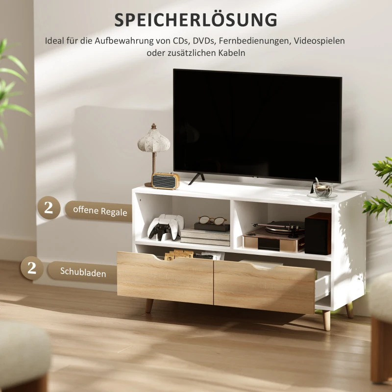 HOMCOM TV-kast, TV-meubel met Laden, Open Planken, Hout, 99 x 39 x 58 cm, Wit