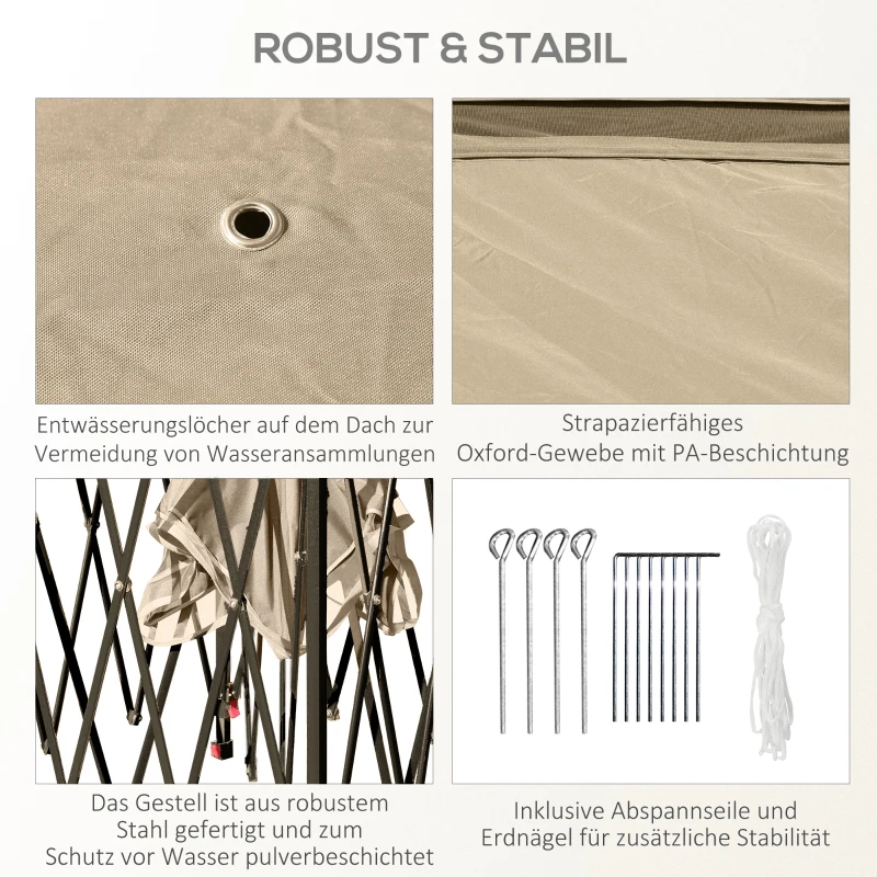 Outsunny Opvouwpaviljoen, Tuinpaviljoen, Metalen en Stoffen Overkapping, Netgordijnen, Afvoergaten, 330L x 330B x 288H cm, Beige