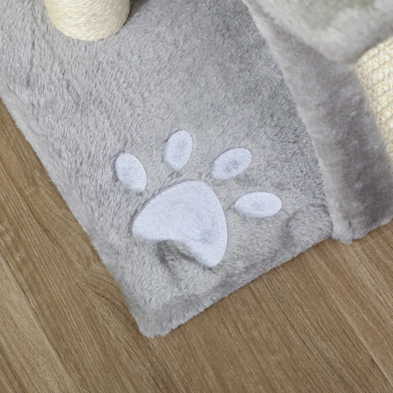 PawHut Árvore Arranhador para Gatos Pequena com Poste Giratório Bolas Suspensas Plataforma Curva e Esconderijo 40x30x43 cm Cinza