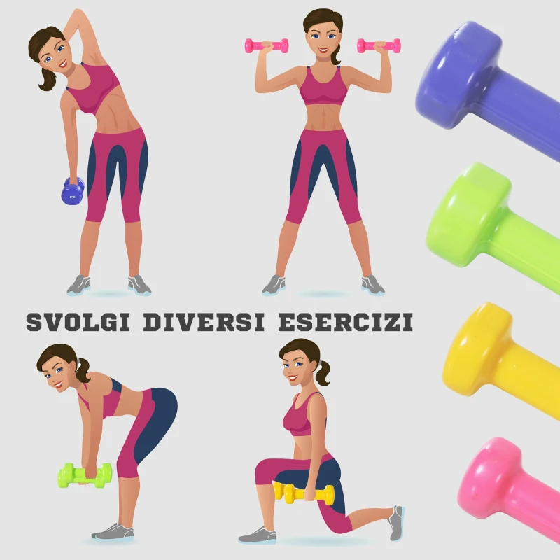 HOMCOM Manubri Pesi, Set Manubri Palestra da 10kg con Valigetta 4 Paia di Manubri Colorati (2x0.5kg, 2x1kg, 2x1.5kg, 2x2kg)