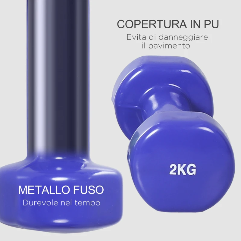 HOMCOM Manubri Pesi, Set Manubri Palestra da 10kg con Valigetta 4 Paia di Manubri Colorati (2x0.5kg, 2x1kg, 2x1.5kg, 2x2kg)