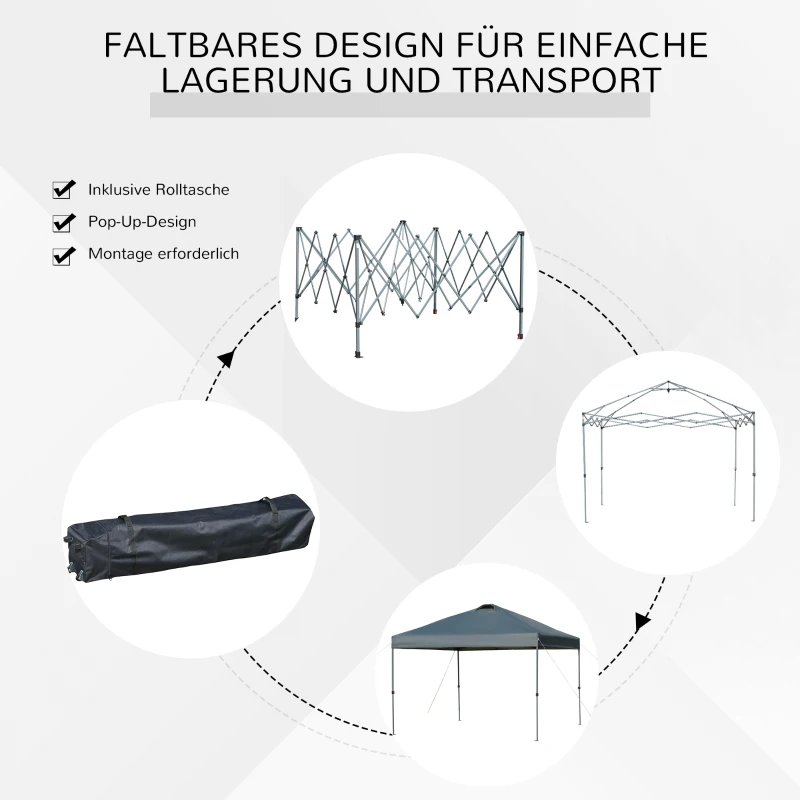 Outsunny Garten-Pavillon, Faltpavillon, Festzelt, Gartenzelt inkl. Heringe Abspannseile, Oxfordstoff, 2,95 x 2,95 x 2,64 m, Grau