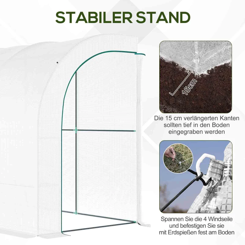 Outsunny Szklarnia ogrodowa z pokrywą foliową, UV-odporna, 3 poziomy, drzwi na zamku błyskawicznym, Biała