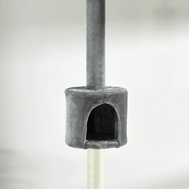 PawHut Floor to Ceiling Cat Tree for Indoor Cats, Kitten Tower, Condo, Multi-Layer Activity Center, Indoor Pet Play House with Solid Scratching Post Hanging Balls, Light Grey