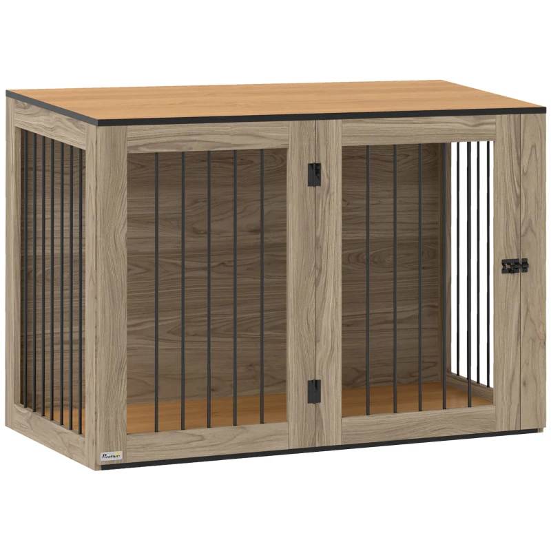 PawHut Hondenbox, Huisdierenbox voor grote honden, Hondenhok, Binnen, 106 x 60 x 76 cm, Eik(m-10)