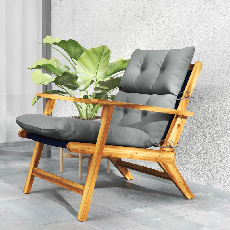 Outsunny Zitkussen, Dik Kussen voor Zitmeubels, met Rugleuning, Schommelstoelkussen, voor Binnen en Buiten, Lichtgrijs