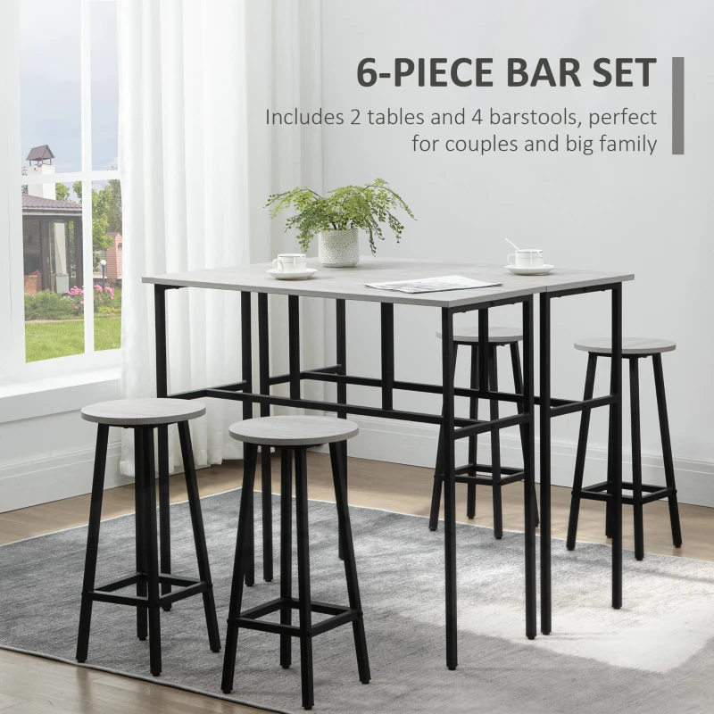 Homcom Set Bar 6 Piese – 4 Scaune & 2 Mese, Design Modern