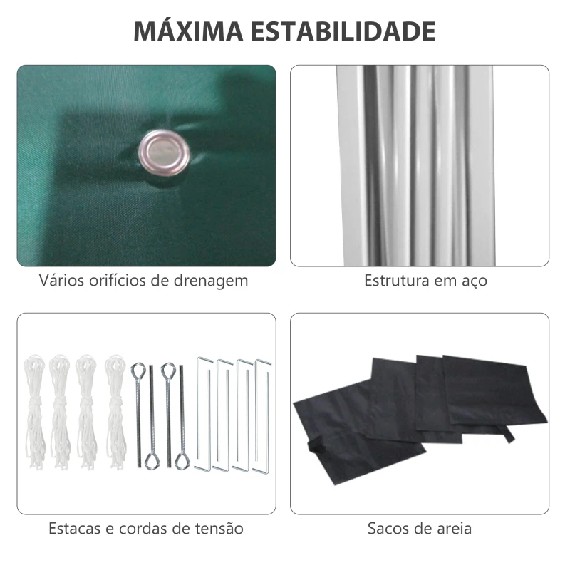 Outsunny Tenda Dobrável Pop-up 297x297x288 cm com 2 Paredes Laterais Anti-UV Altura Ajustável em 3 Níveis e Bolsa de Transporte Verde