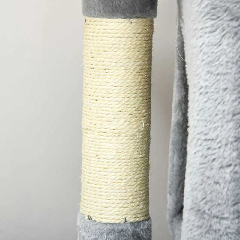 PawHut Ansamblu pentru pisici cu stalpi din sisal, pat si 2 case cu tapiterie de plus, 59x39x83cm, gri