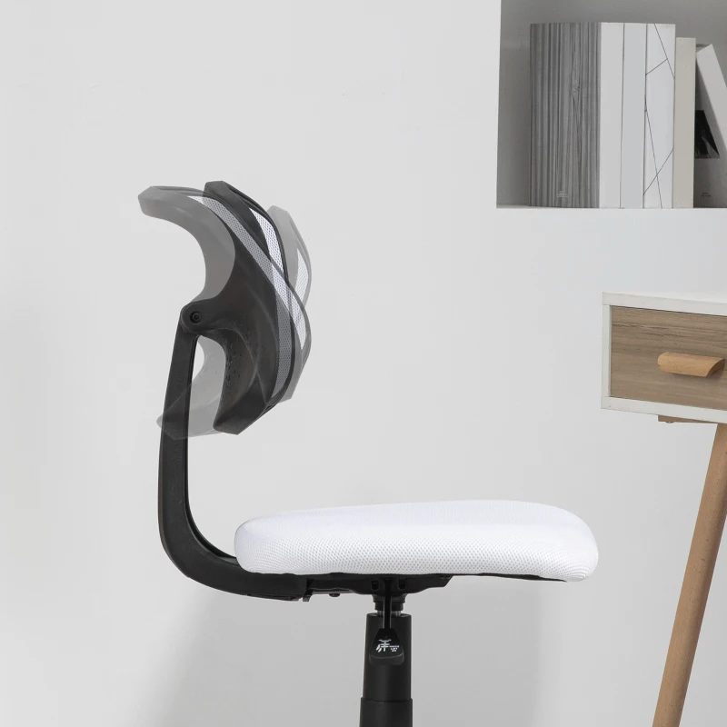HOMCOM Cadeira de Escritório sem Apoio para os Braços com Encosto de Malha Respirável Altura Ajustável 43x48x78-88 cm Branco