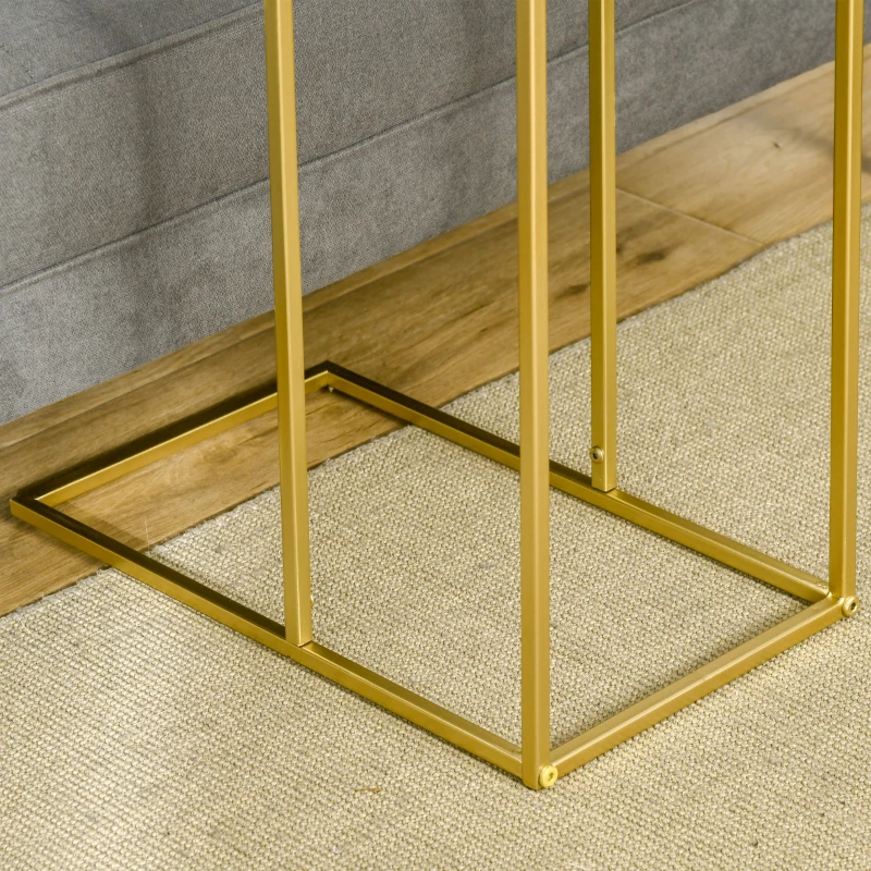 Outsunny Tavolino da Salotto con Piano Effetto Marmo e Base in Metallo, 48x30.5x61cm, Bianco e Oro
