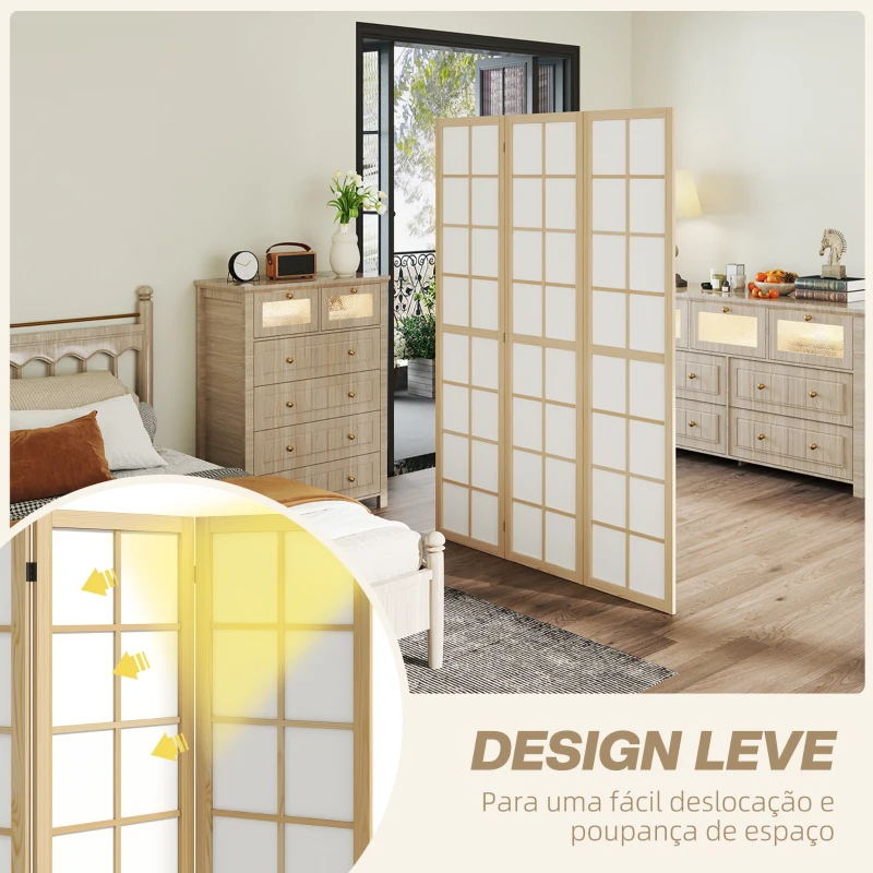 HOMCOM Biombo Dobrável de 3 Painéis Separador de Ambientes de Interior para Sala de Estar Dormitório e Escritório 120x170 cm Madeira e Branco