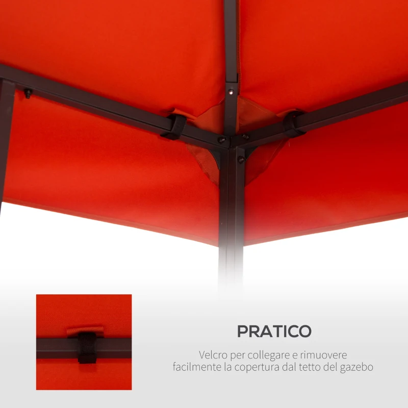 Outsunny Copertura per Gazebo 3x3 m a 2 Livelli in Poliestere Resistente con 8 Fori di Drenaggio, Rosso Ruggine