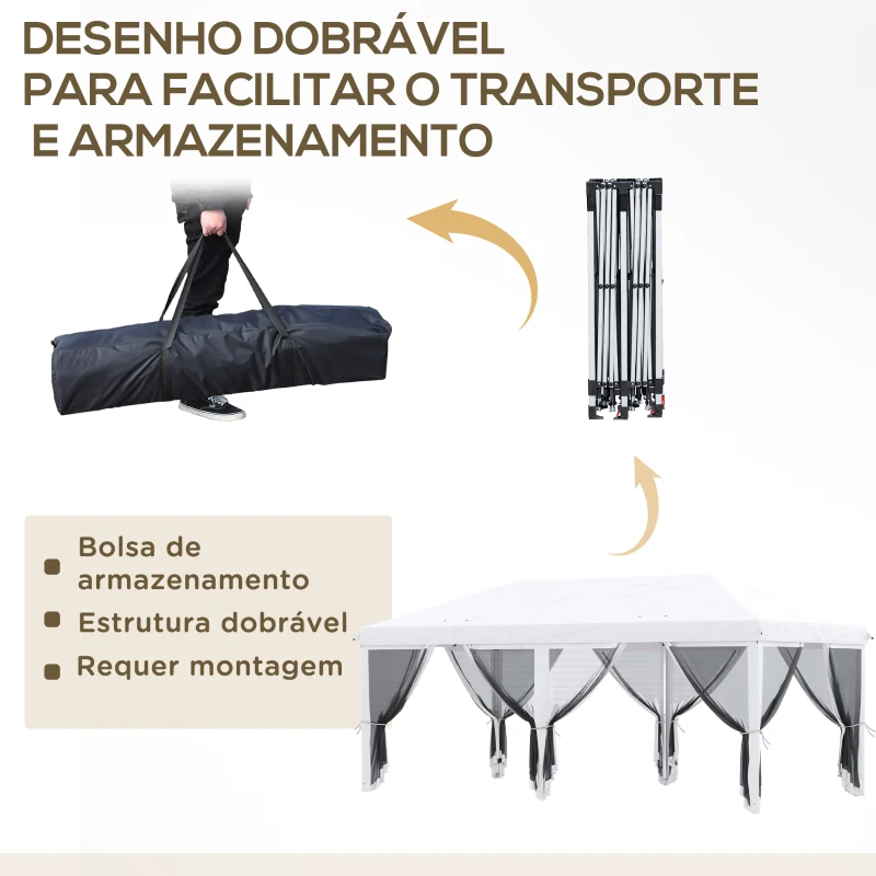 Outsunny Tenda Dobrável 585x295x270 cm Tenda de Jardim com 6 Mosquiteiros Bolsa de Transporte e Estrutura de Aço Cinza