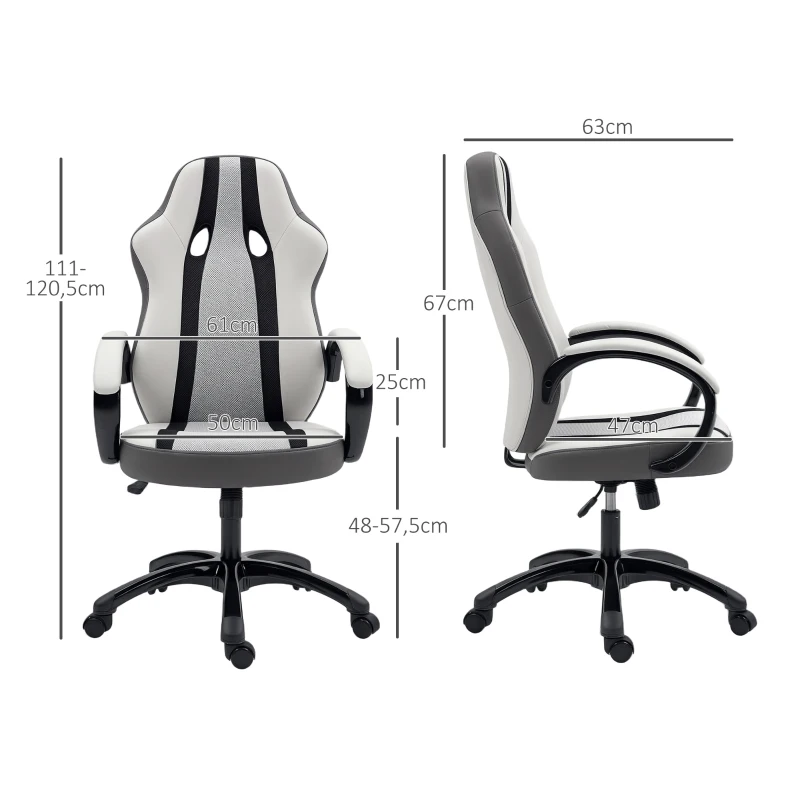HOMCOM Cadeira Gaming com Altura Ajustável e Suporte Lombar para Casa Escritório 61x63x111-120,5 cm Cinzento