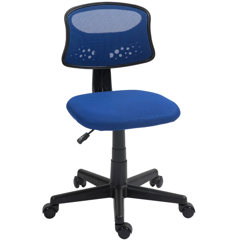 HOMCOM Cadeira de Escritório sem Apoio para os Braços com Encosto de Malha Respirável Altura Ajustável 43x48x78-88 cm Azul
