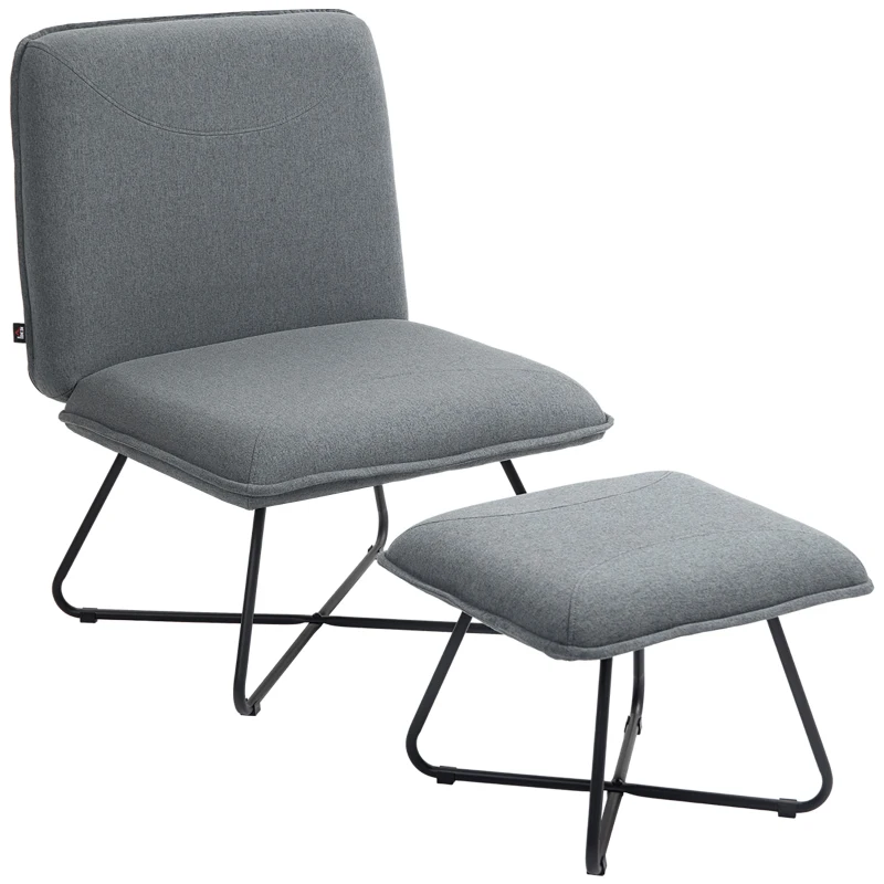 HOMCOM Poltrona Sala de Estar com Apoio para os Pés Poltrona Relax com Pés de Aço em Forma de Cruz Cinza Escuro