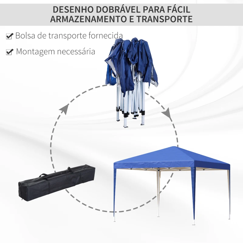 Outsunny Tenda Dobrável 295x295x255 cm com Bolsa de Transporte Altura Ajustável Anti-UV para Terraço Pátio Azul