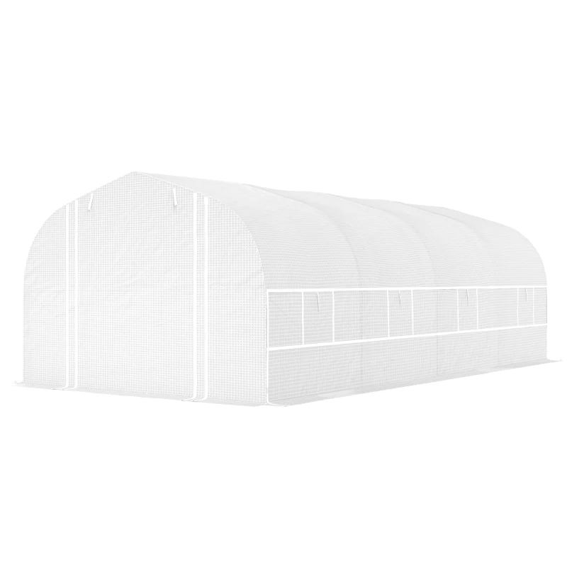Outsunny Estufa tipo Túnel 6x3x2 m com 8 Janelas Cobertura de PE Anti UV e Porta Enrolável e Paredes Laterais Branco