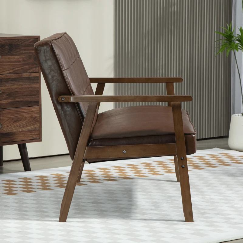 HOMCOM Sofá de 2 Lugares Estofado em Couro PU com Apoio para os Braços de Madeira para Sala de Estar Dormitório115x70x81 cm Marrom