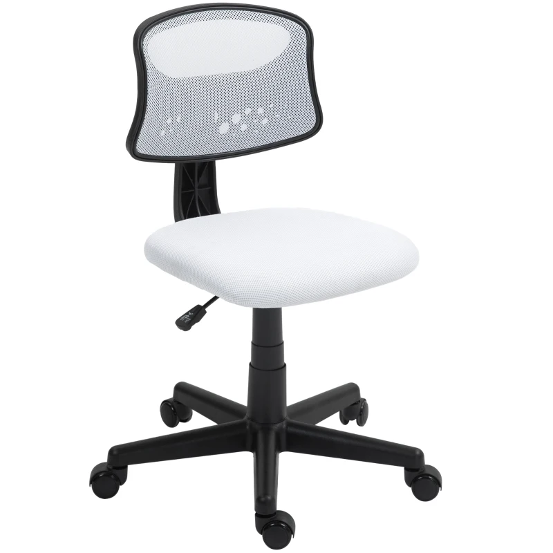 HOMCOM Cadeira de Escritório sem Apoio para os Braços com Encosto de Malha Respirável Altura Ajustável 43x48x78-88 cm Branco