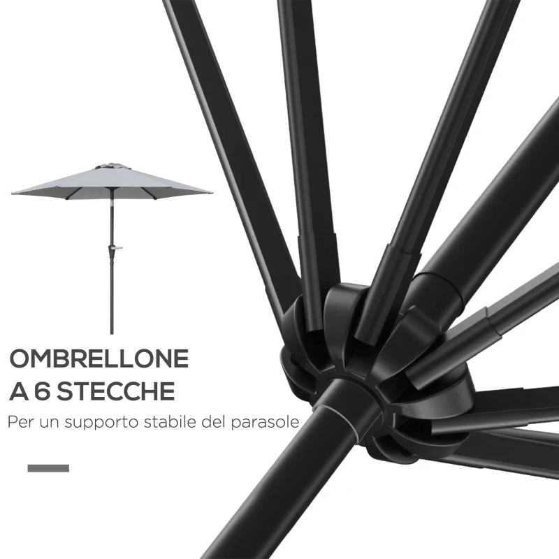 Outsunny Ombrellone da Giardino Inclinabile 2.3x2m con Apertura a Manovella e 6 Stecche, Grigio