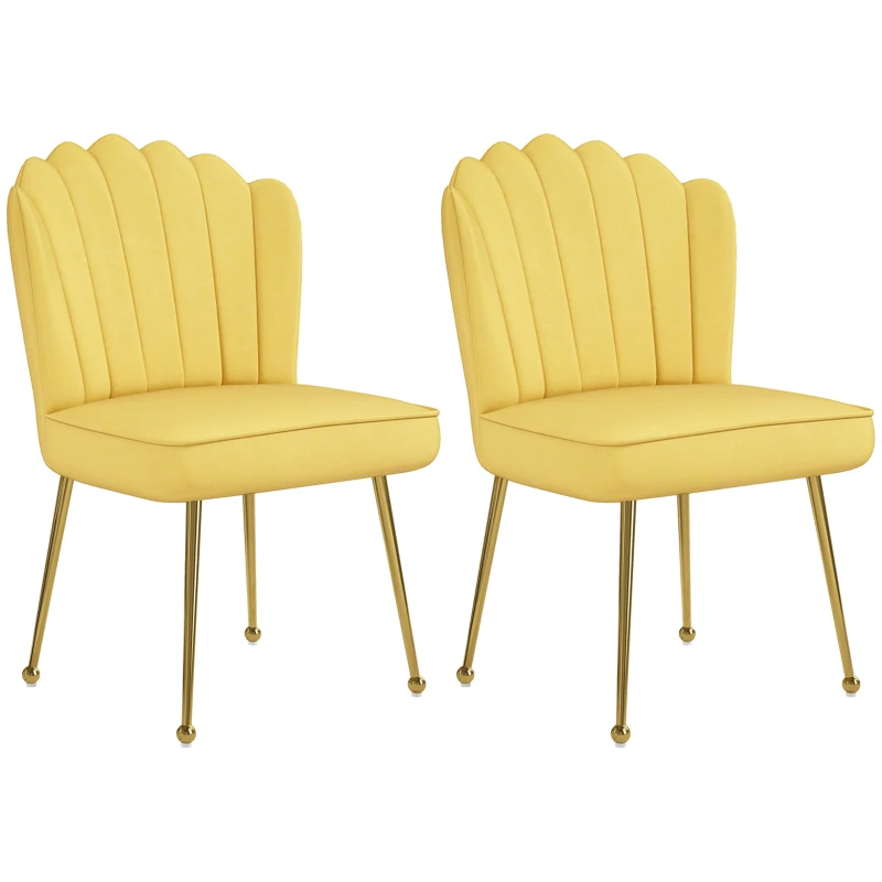 Set of 2 Velvet-Feel Shell Accent Chair - Yellow