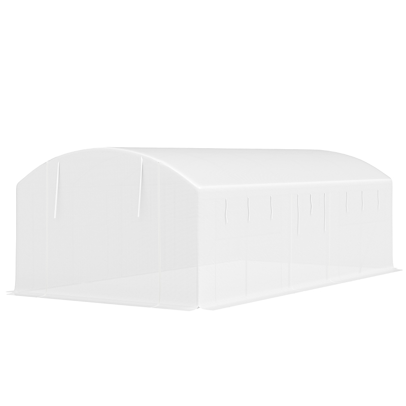 Outsunny Estufa tipo Túnel 6x3x2 m Estufa de Exterior com 4 Janelas de Malha Cobertura de PE Anti UV e 3 Portas Enroláveis Branco