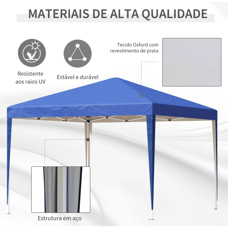 Outsunny Tenda Dobrável 295x295x255 cm com Bolsa de Transporte Altura Ajustável Anti-UV para Terraço Pátio Azul