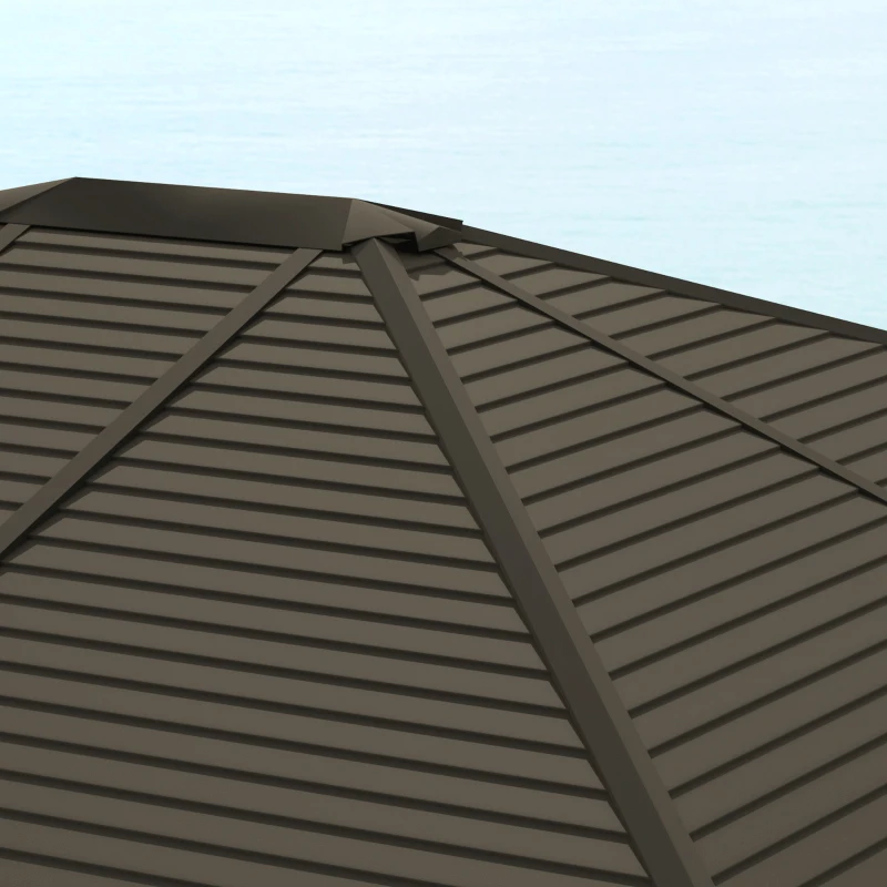 Outsunny Pérgola para Jardim 3x3,65 m Pérgola de Exterior com Teto Duplo 4 Paredes Laterais 4 Mosquiteiras Anti-UV Marrom