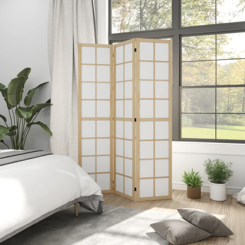 HOMCOM Biombo Dobrável de 3 Painéis Separador de Ambientes de Interior para Sala de Estar Dormitório e Escritório 120x170 cm Madeira e Branco