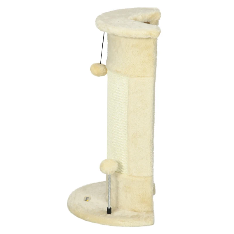 PawHut Kratzbaum mit Spielzeug, inkl. 2 Bälle. weicher Plüsch, 34 cm x 25,5 cm x 58 cm, Cremeweiß