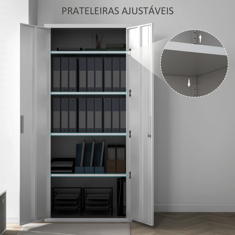 HOMCOM Armário para Arquivos de 5 Níveis com Chaves Prateleiras Ajustáveis Armário de Arquivos Metálico 80x40x180 cm Branco
