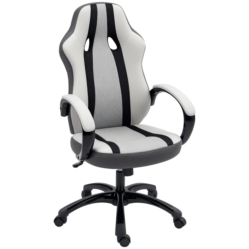 HOMCOM Cadeira Gaming com Altura Ajustável e Suporte Lombar para Casa Escritório 61x63x111-120,5 cm Cinzento