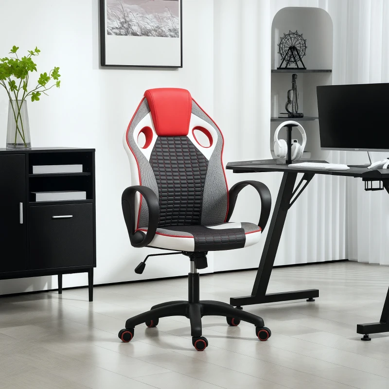 HOMCOM Cadeira Gaming com Altura Ajustável Suporte Lombar e Apoio para a Cabeça 60,5x67x107,5-116,5 cm Multicor
