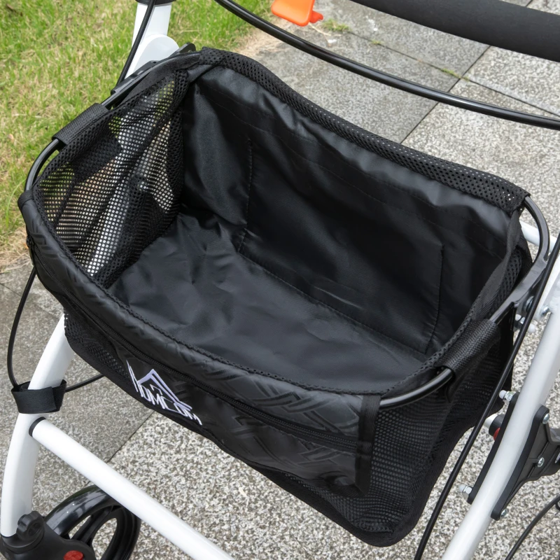 HOMCOM Andarilho para Idosos Dobrável de Alumínio com Altura Ajustável Travão e Bolsa de Transporte 64,5x54x90-102 cm Preto e Branco
