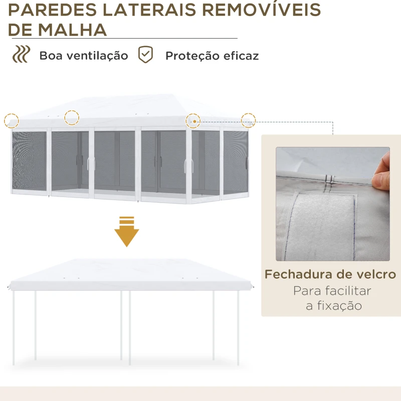 Outsunny Tenda Dobrável 585x295x270 cm Tenda de Jardim com 6 Mosquiteiros Bolsa de Transporte e Estrutura de Aço Cinza