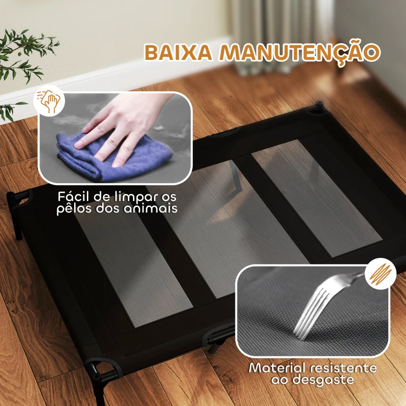 PawHut Cama Elevada para Cães com Tecido Transpirável para Dormir Relaxar Cama para Animais de Estimação 122x92x23 cm Preto